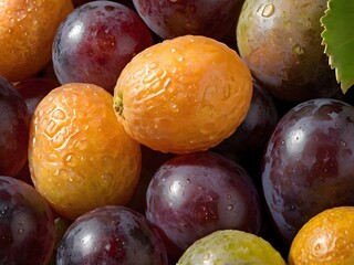 grapes photographed up close along with other fruits