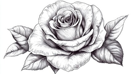 Wall Mural - a black line illustration of a rose, its beauty timeless and minimalist on a white canvas.