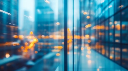 Wall Mural - blurred glass wall of a modern business office building in a business center, featuring abstract ref