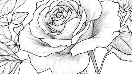 Wall Mural - a continuous black line forming a delicate rose, its petals and leaves gracefully rendered on white.