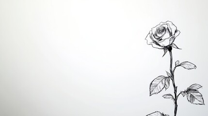 Wall Mural - a continuous black line sketch of a rose, its simple elegance perfect against a white backdrop.