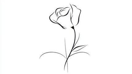 Wall Mural - a continuous black stroke outlining a delicate rose, its graceful curves standing out on a white bac