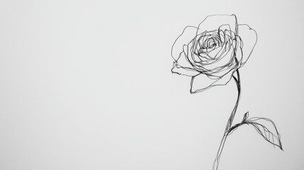 Wall Mural - a continuous line sketch of a rose, its graceful curves rendered in black on a pure white canvas.
