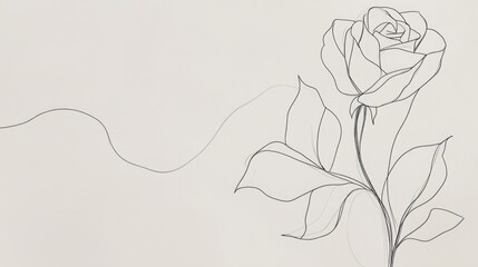 Wall Mural - a continuous line sketch of a rose, its graceful curves rendered in black on a pure white canvas.