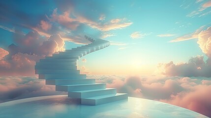 Wall Mural - Staircase ascending to heaven amidst clouds at sunset.