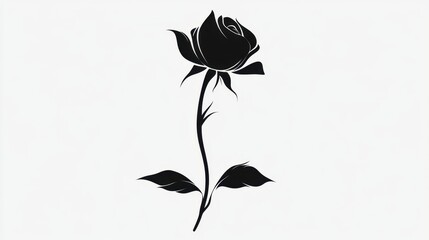 Wall Mural - a minimalist rose illustration in continuous black strokes, its petals and stem standing out on whit