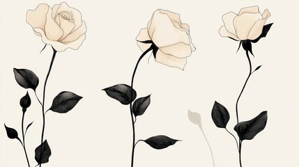 Wall Mural - a modern rose illustration in black line art, its minimalist style timeless against white.