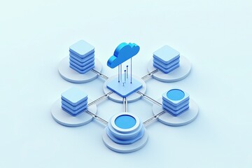 Aufkleber - Cloud computing - A 3D illustration of a cloud computing network, showcasing data servers and interconnected devices in a minimalistic design.