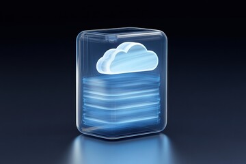 Aufkleber - Sleek 3D representation of a glowing cloud within a transparent box, symbolizing secure and modern data storage solutions