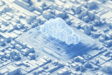 Aufkleber - Cloud computing - A 3D illustration of a cloud computing network, showcasing data servers and interconnected devices in a minimalistic design.