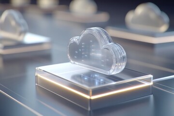 Aufkleber - Cloud computing - A 3D illustration of a cloud computing network, showcasing data servers and interconnected devices in a minimalistic design.