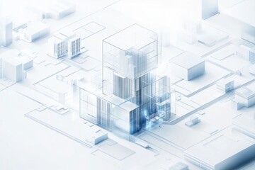 Fototapete - Cloud computing - A 3D illustration of a cloud computing network, showcasing data servers and interconnected devices in a minimalistic design.
