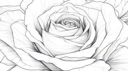 Wall Mural - A seamless black line sketch of a rose, embodying timeless beauty on a minimalist white canvas.