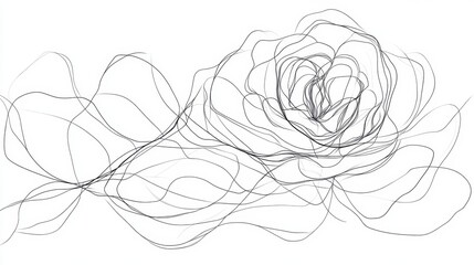 Wall Mural - a single-line drawing of a rose, its petals and leaves flowing in graceful black strokes on white.