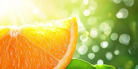 Sticker - Bright and vibrant fresh orange slice against a summer background, showcasing the refreshing essence of summer with a focus on the delightful fresh orange slice and its juicy appeal.