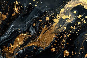 Wall Mural - Abstract black and gold marble texture, creating a luxurious and elegant background for various design purposes