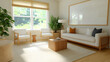 © Lailatul - Modern living room interior design, sunlight streaming through window, plants, calm atmosphere, home decor inspiration.