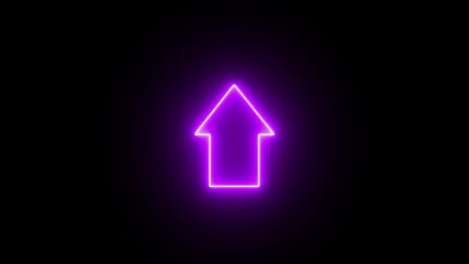 Canvas Print - Glowing neon up direction arrow icon animation. Neon upload arrow icon on black background. abstract arrow icon.