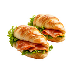 Poster - Tasty croissant sandwich with ham and cheese isolated on transparent background