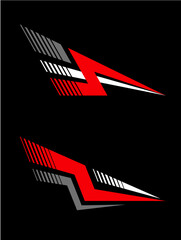 Wall Mural - Set of unique car and motor stripes. Car race stripes. Car stripes. Arrow and thunder style. Racing sticker design. Graphic sport decal vinyl element. Automobile decoration. Racing design vector