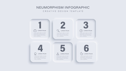 Wall Mural - neumorphism infographic template with 6 steps or options.