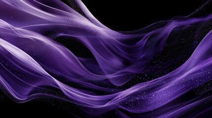 Wall Mural - elegant flowing fluid purple lines and dots on dark horizontal background for business, technology, 