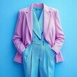 © Orata - A pastel pink blazer and matching light blue trousers create a chic and stylish ensemble. The vibrant hues and tailored fit exude confidence and sophistication.