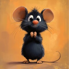 Wall Mural - Adorable Black Mouse Cartoon Character Illustration