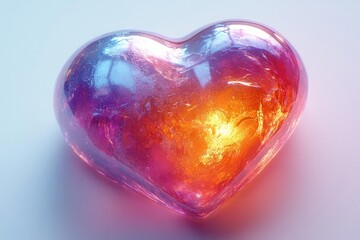 Wall Mural - vibrant heart shape hologram sticker floating against a clean white background, radiating digital energy and innovation, perfect for modern branding