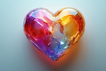 Wall Mural - vibrant heart shape hologram sticker floating against a clean white background, radiating digital energy and innovation, perfect for modern branding