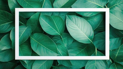 Poster - Tropical frame concept. A collection of lush green leaves framed elegantly, showcasing nature's beauty.