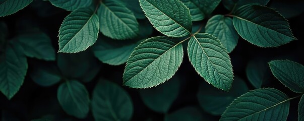 Poster - Tropical frame concept. Close-up of lush green leaves showcasing delicate textures and natural patterns.