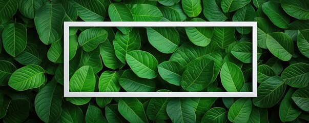 Poster - Tropical frame concept. A vibrant arrangement of green leaves, perfect for nature-themed designs.