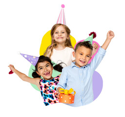 Kids birthday party png badge sticker, transparent background