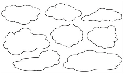 Simple cloud vector collection. Flat white cloud outline. Comic weather elements. Vector illustration.