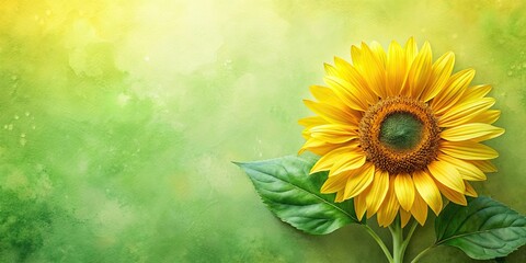 Wall Mural - Vibrant Sunflower with Lush Green Watercolor Background, Perfect for Summer Designs