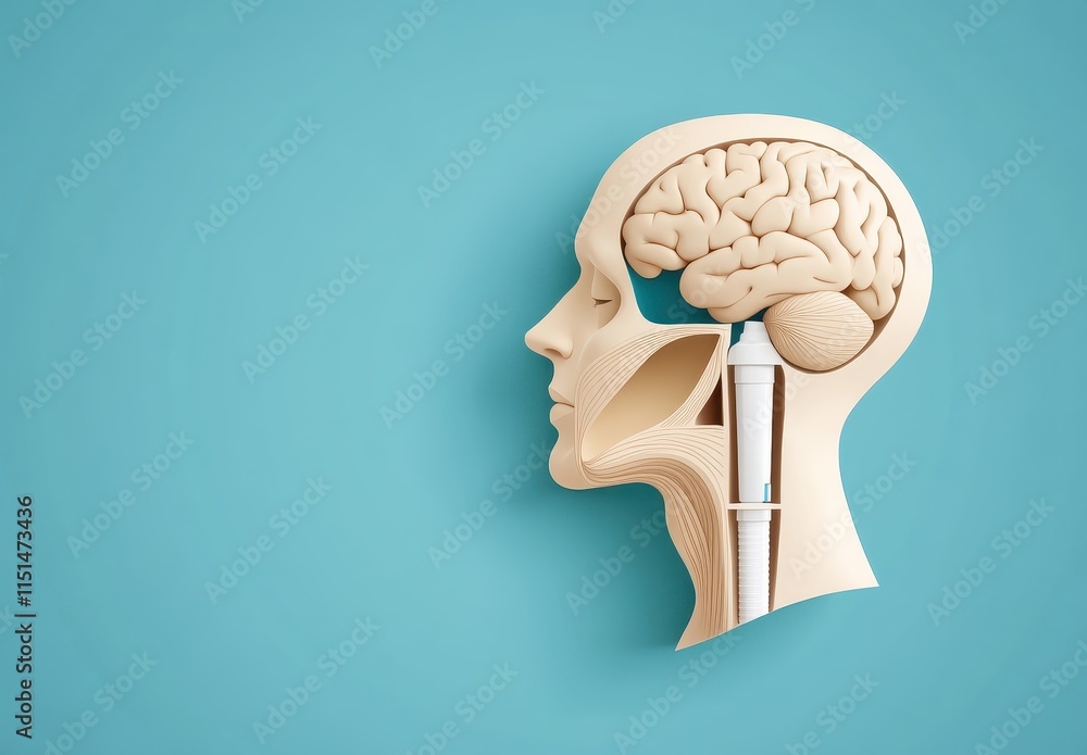 Human Head Anatomy, Cross Section View of Brain, Muscles, and Throat ...