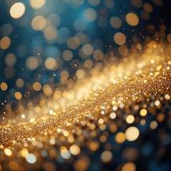 Abstract elegant, detailed gold glitter particles flow with shallow depth of field underwater. Holiday magic shimmering luxury background. Festive sparkles and lights. de-focused.