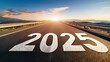 © Skoles - On the expressway on the horizon New Year. Highway, on the road 3D numbers: 2025.