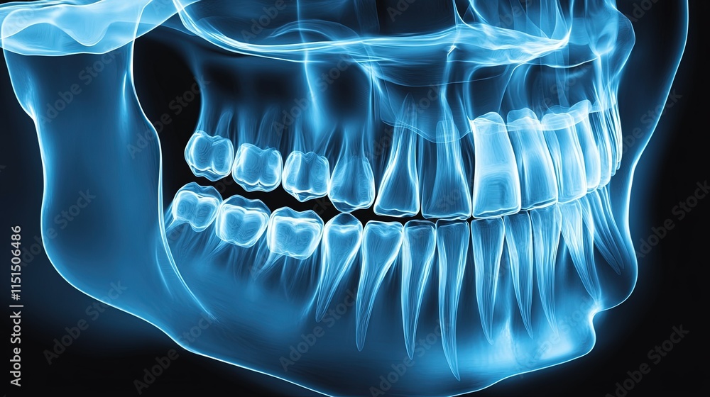 Medical, xray and illustration of teeth in mouth for wisdom tooth ...