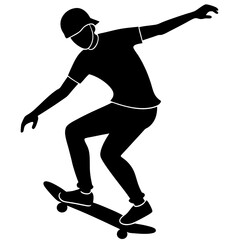 Wall Mural - Skateboarder silhouette on white background