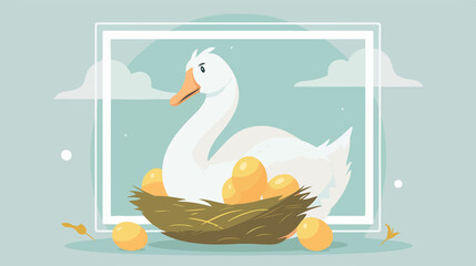 Naklejka na meble Cartoon Goose Laying Golden Egg Flat Vector Illustration