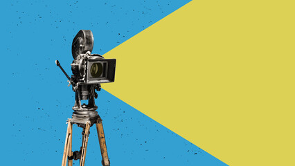 retro film camera. vintage cinema poster. contemporary flat design art collag