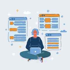 Wall Mural - cartoon vector illustration of woman is working in development. creative business project.