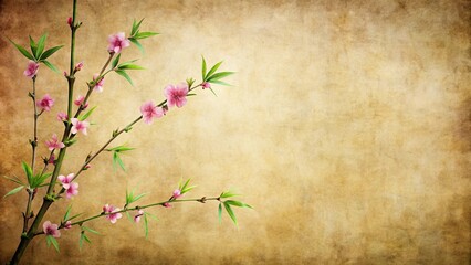 Wall Mural - Delicate Pink Blossoms on Antique Paper Background with Ample Copy Space