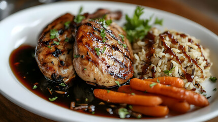 Wall Mural - Savor the Flavor: Grilled Chicken with Rice Pilaf and Roasted Carrots