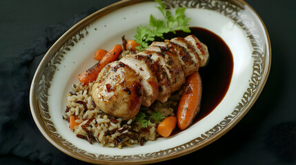Wall Mural - Savor the Moment: Roasted Chicken with Wild Rice and Carrots