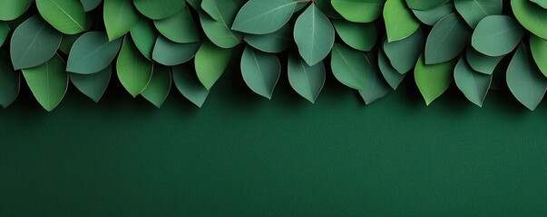 Wall Mural - Foliage abstract background concept. A vibrant collection of green leaves creating a serene backdrop for nature-inspired designs.