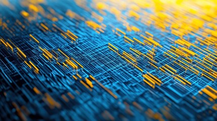 A computer screen with blue and yellow lines