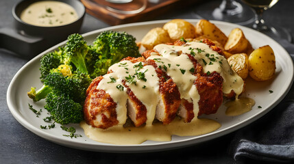 Wall Mural - Creamy Chicken with Roasted Potatoes and Broccoli